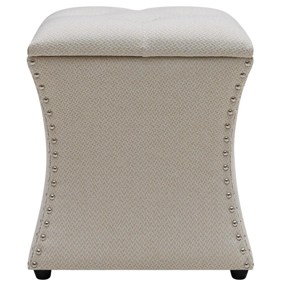 Amelia Fabric Nailhead Tufted Storage Ottoman In Cardiff Cream