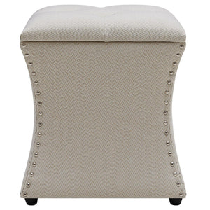 Amelia Fabric Nailhead Tufted Storage Ottoman In Cardiff Cream