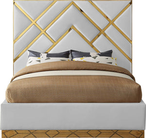 Lionel King Bed In White Faux Leather