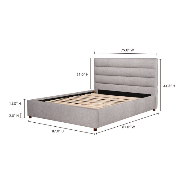 Takio King Bed in Light Grey Upholstery
