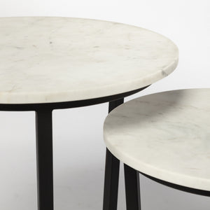 Bombola I (Small) 15L x 15W White Round Marble Top W/Black Metal Frame Accent Table