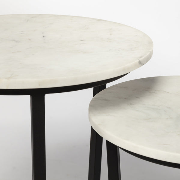 Bombola I (Small) 15L x 15W White Round Marble Top W/Black Metal Frame Accent Table