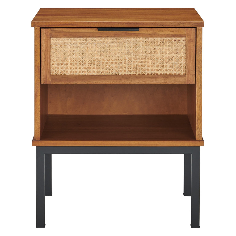 Caine Rattan Night Stand/Side Table In Brown