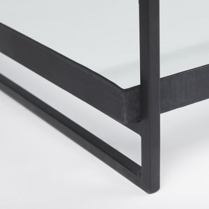 Trey 56"L x 32"W x 17"H Black Metal W/Glass Coffee Table