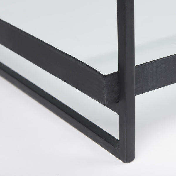 Trey 56"L x 32"W x 17"H Black Metal W/Glass Coffee Table