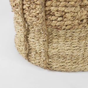 Morocco 15.7L x 15.7 (Set of 3) Brown Two Tone Water Hyacinth and Cornhusk Round Basket W/ Handles