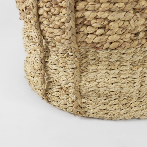 Morocco 15.7L x 15.7 (Set of 3) Brown Two Tone Water Hyacinth and Cornhusk Round Basket W/ Handles