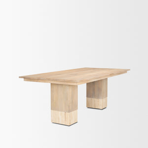 Shivon 84" Rectangular Light Brown Mango Wood W/ Travertine Dining Table