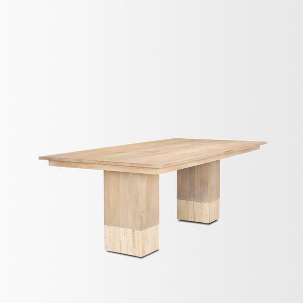 Shivon 84" Rectangular Light Brown Mango Wood W/ Travertine Dining Table