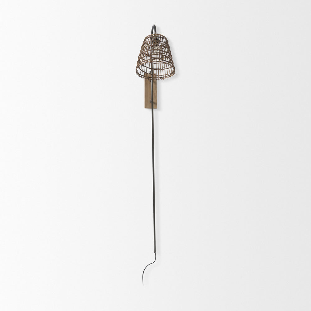 Kiley 28.0L x 7.0W x 15.6H Brown Woven Shade W/Black Metal Wall Sconce