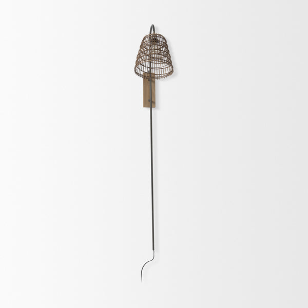 Kiley 28.0L x 7.0W x 15.6H Brown Woven Shade W/Black Metal Wall Sconce