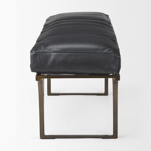 Jessie 55L x 16W Black Leather Seat W/Gold Metal Base Accent Bench