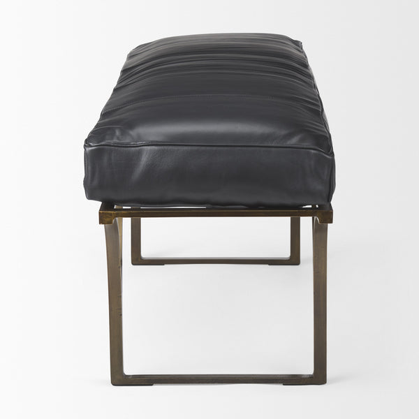 Jessie 55L x 16W Black Leather Seat W/Gold Metal Base Accent Bench