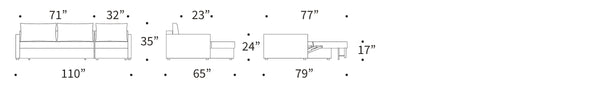 NEAH SOFA BED, SLIM W/LOUNGER, 71"X77"