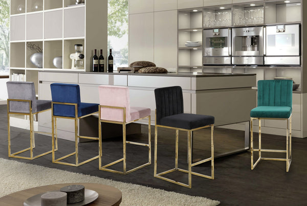 Joanna Stool In Navy Velvet and Gold
