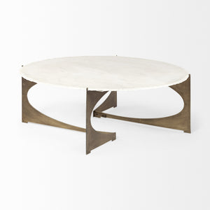 Reinhold 49" Round White Marble Top Gold Metal Base Coffee Table