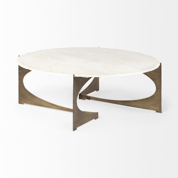 Reinhold 49" Round White Marble Top Gold Metal Base Coffee Table