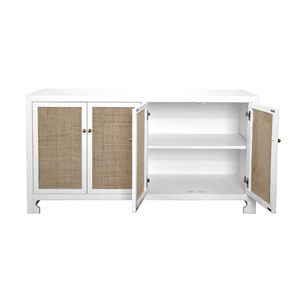 CANE CABINET W. BRASS HARDWARE IN WHITE LACQUER