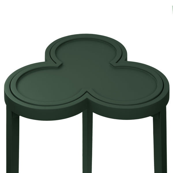 CLOVER CIGAR TABLE WITH REVERSIBLE LACQUER AND NATURAL GRASSCLOTH TOP IN MATTE DARK GREEN LACQUER