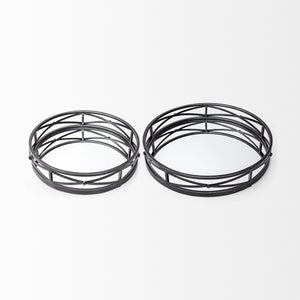 Piers (Set of 2) Black Metal Mirrored Round Trays
