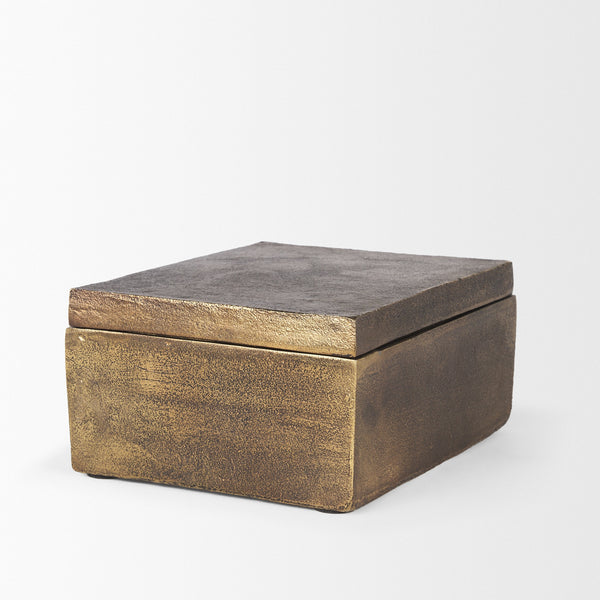 Porschia Large Antiqued Gold Metal Decorative Box