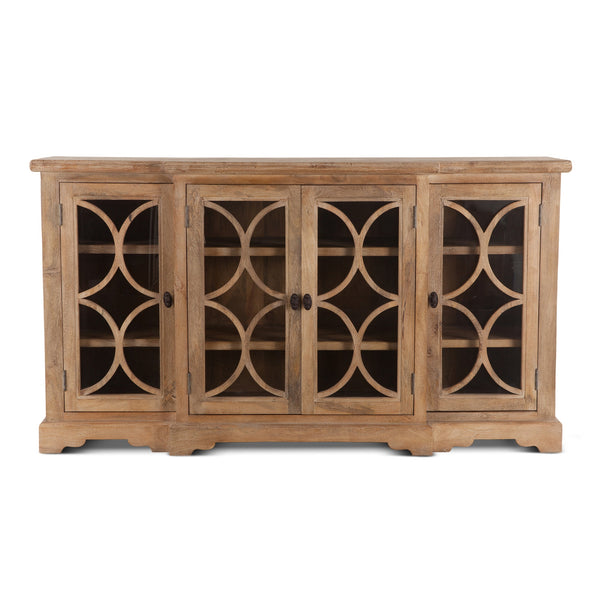 San Rafael 75-Inch Mango Wood Cabinet with Carved Lattice Work Doors