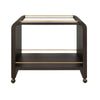 WATERFALL EDGE BAR CART WITH ANTIQUE BRASS RAILS IN ESPRESSO OAK