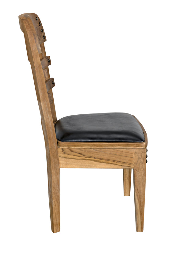 Laila Teak Chair in Satin Finish with Black Leather Seating
