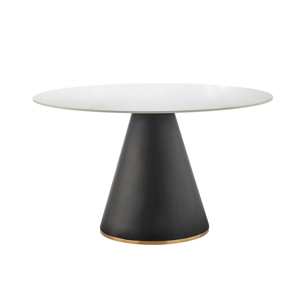 Geneva KD Ceramic Top 51" Round Dining Table w/ Gold Trim, Marble/Black  
