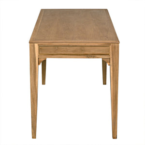 Ambrose Bleached Teak Desk with Brass Pulls and Clear Coat Finish