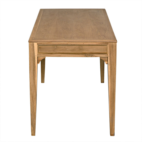 Ambrose Bleached Teak Desk with Brass Pulls and Clear Coat Finish