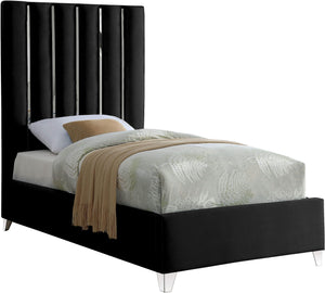 Donnie Twin Bed In Black Velvet