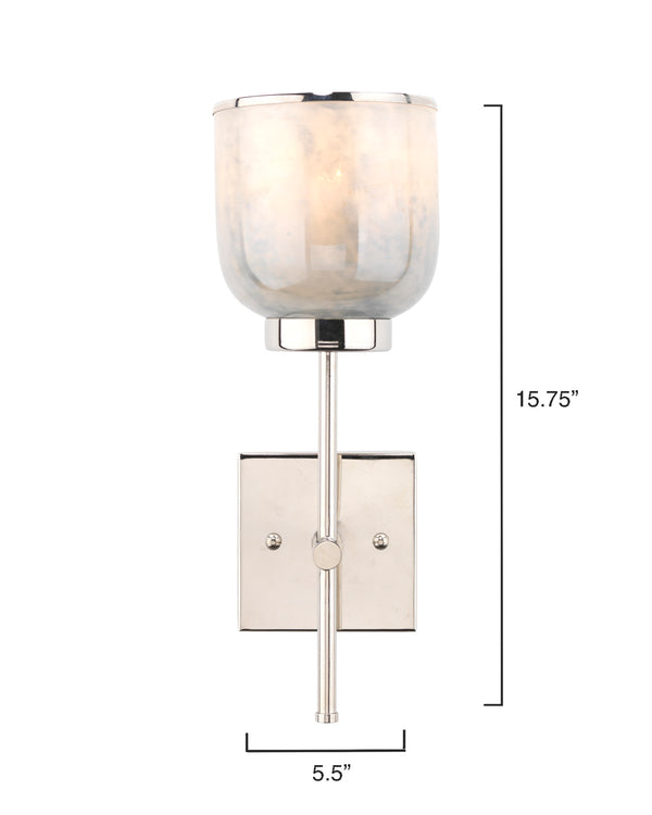 Vapor Single Sconce, Nickel and Blue Opal Metallic Glass