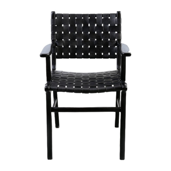 Cahyo Woven Leather Dining Arm Chair - Black