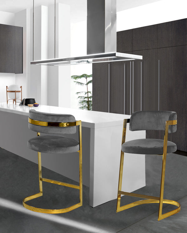Evelyn Stool In Grey Velvet