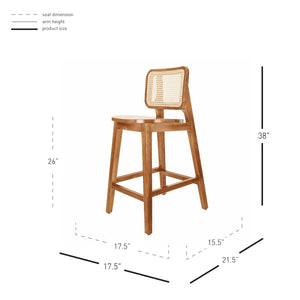 Maury Wood Counter Stool w/ Rattan, Natural