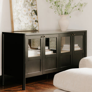 Moe's Hannah Black Sideboard with Glass Panels