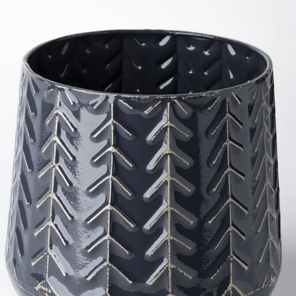 Gemma I Metal Glossy Dark Blue Chevron Vase