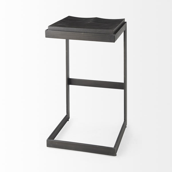 Kiran 17L x 17W x 30H Black Wood W/ Black Metal Base C-Shape Bar Stool