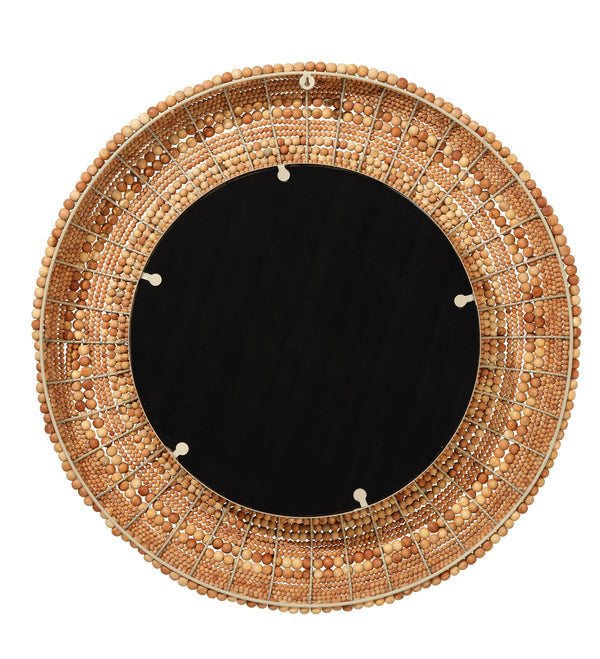 Strand Wood Beaded Round Wall Mirror, Natural