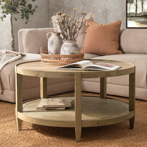 Devin Solid Wood Round Coffee Table - Khaki Mist