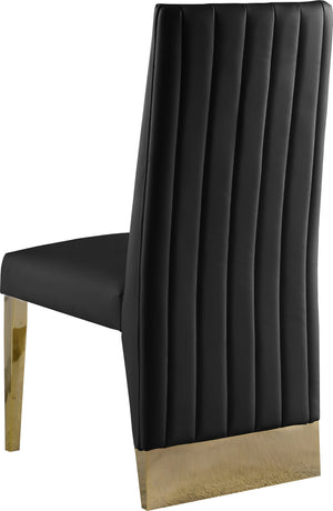 Stanley Dining Chair In Black Faux Leather and Gold