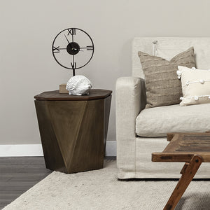 Esagono Octagonal Gold Metal-Clad Reclaimed Wood End/Side Table w/ Storage