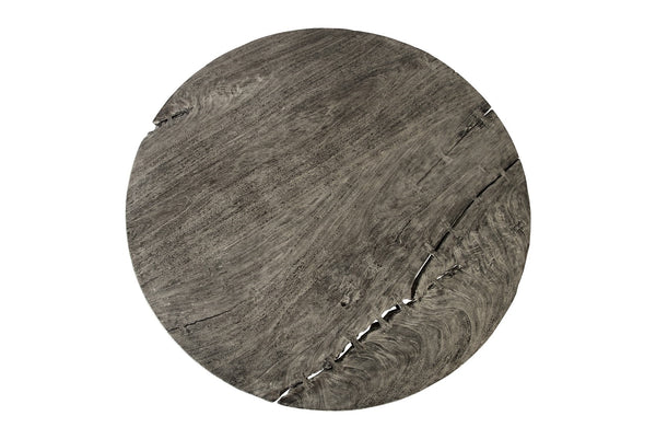 Chuleta Round Dining Table on Stainless Steel Base, Gray Stone
