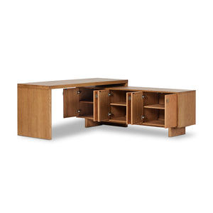 Posada L In Shaped Desk In Amber Oak Veneer