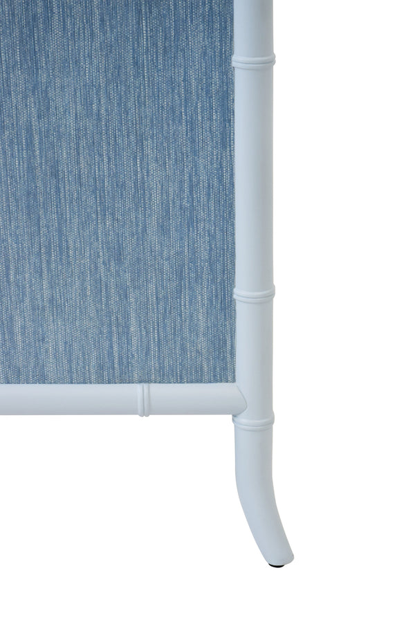 FOUR DRAWER CHEST WITH BAMBOO DETAIL IN BLUE DYED GRASSCLOTH AND LIGHT BLUE MATTE LACQUER