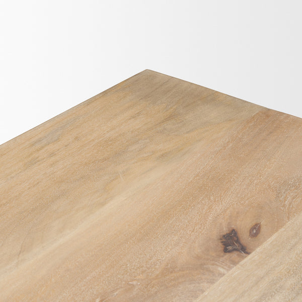 Shivon 84" Rectangular Light Brown Mango Wood W/ Travertine Dining Table