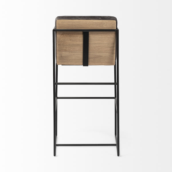 Stamford 40" Total Height Black Leather Seat w/ Wood Back, Metal Frame Bar Stool