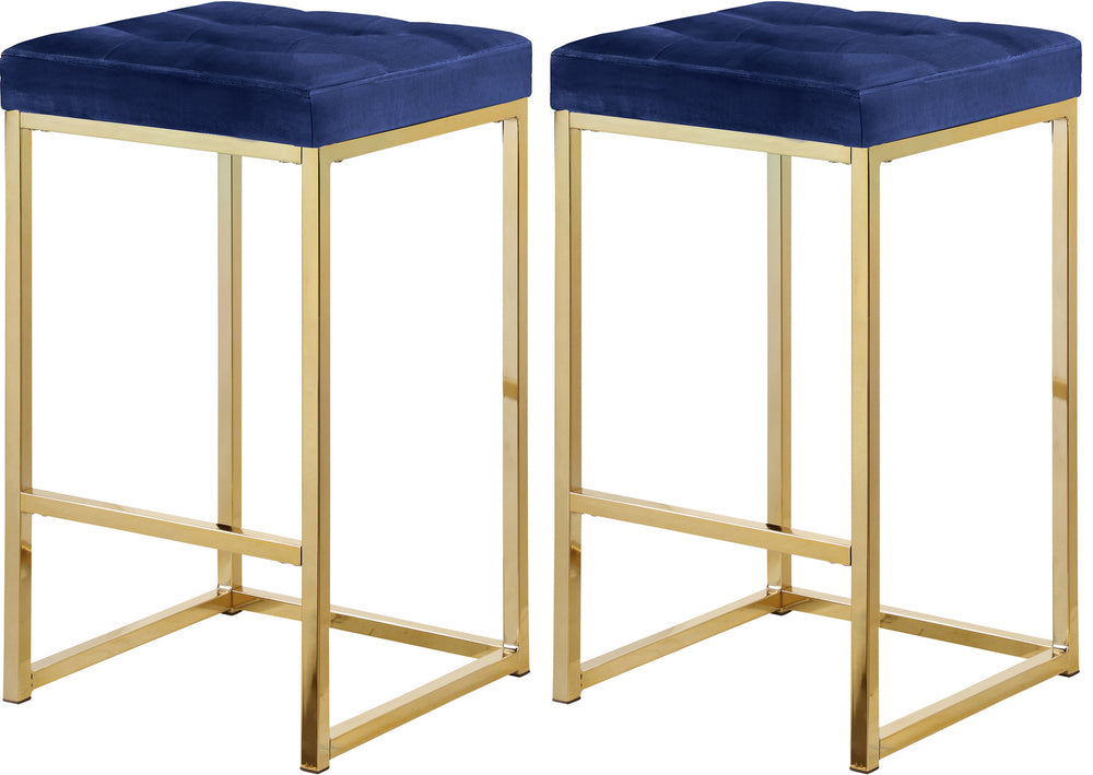 Pearl Stool In Navy Velvet and Gold