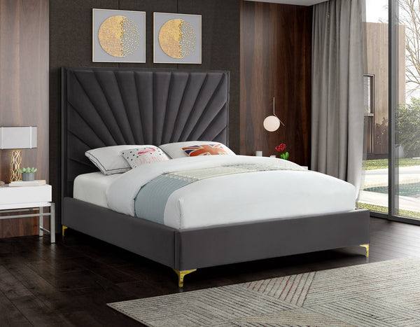 Wilfred Queen Bed In Grey Velvet